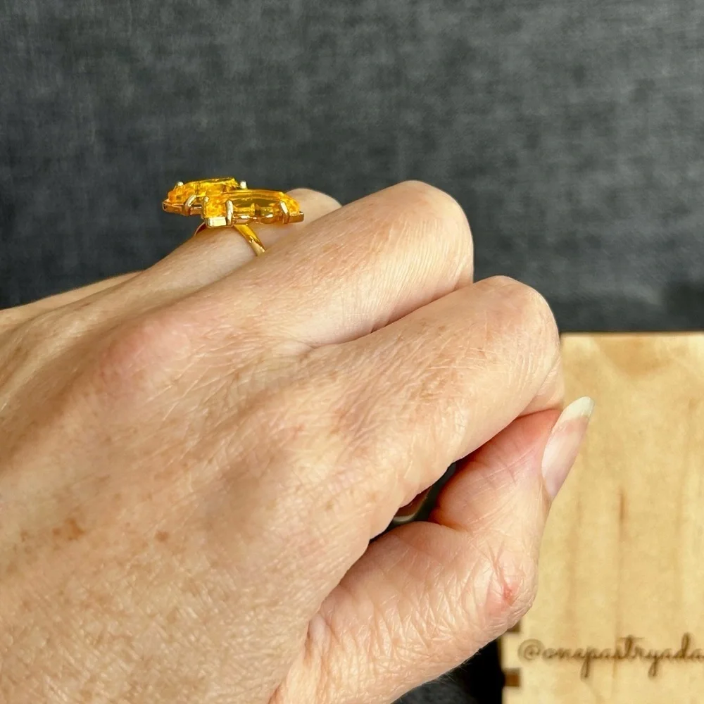 Pretty YELLOW Butterfly Gemstone Fashion Ring, Gold, Adjustable